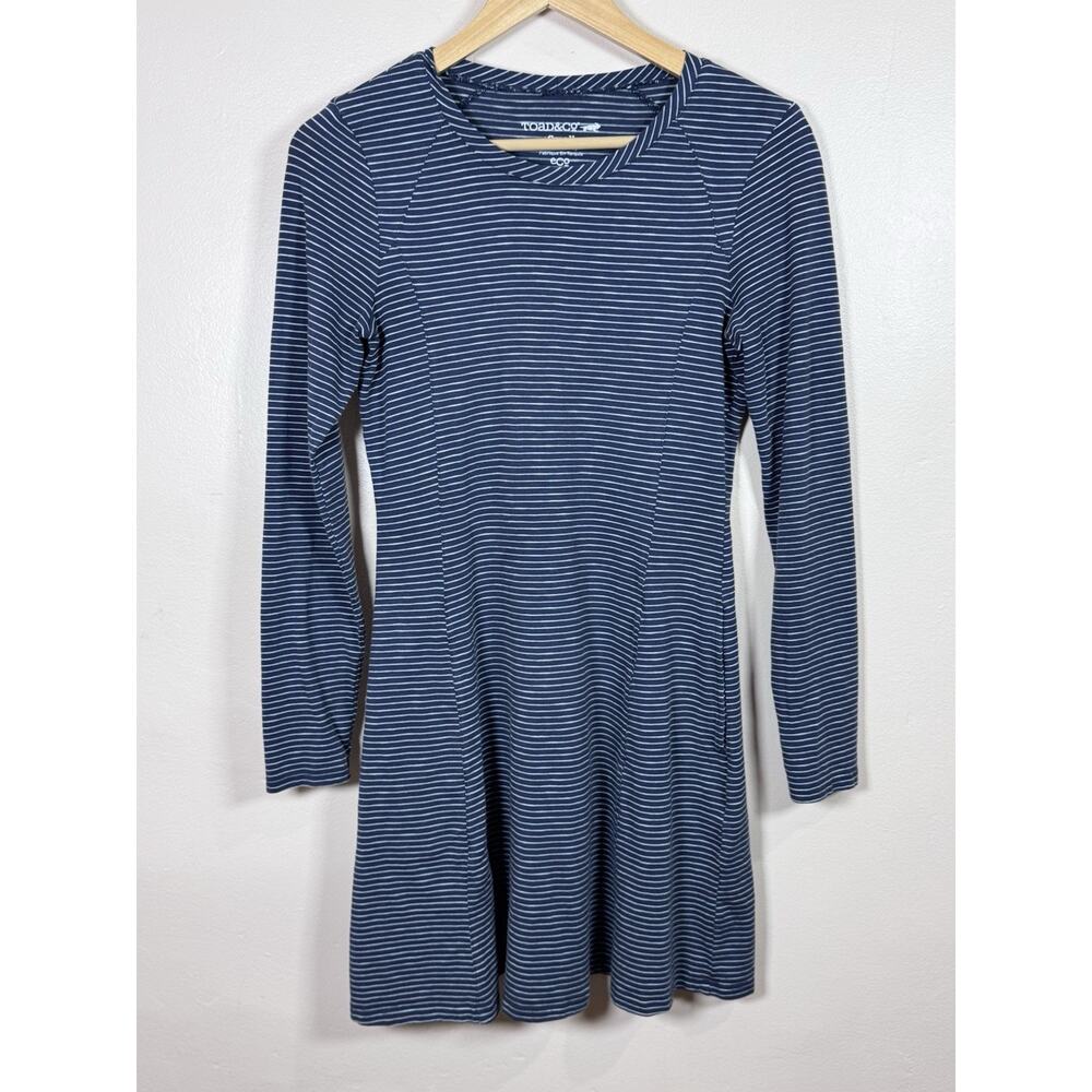 Toad & Co Dress Navy Blue Striped Windmere Long Sleeve Shift Outdoors Hiking S
